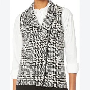 Chaps Womens Size Large Black White Houndstooth Zip Up Sweater Vest